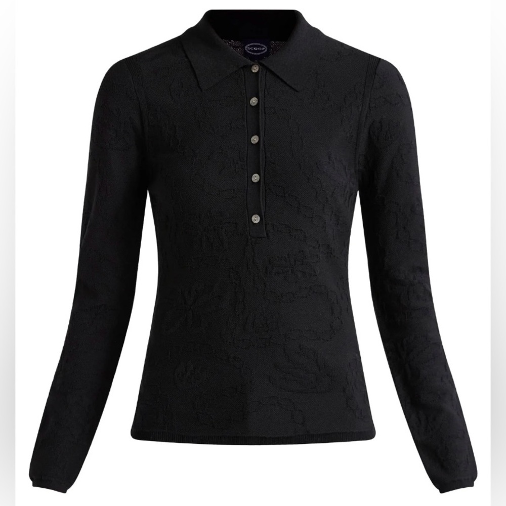 Women’s Black Jacquard Long Sleeve Polo